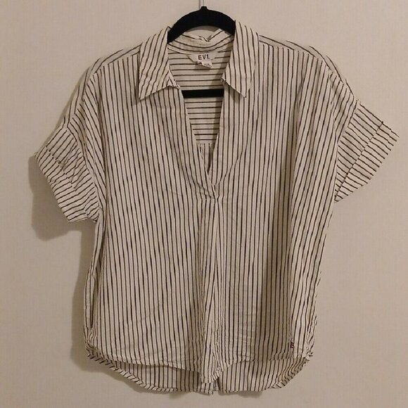EV1 Cream Stripe Tunic Blouse Size Small - Picture 2 of 7
